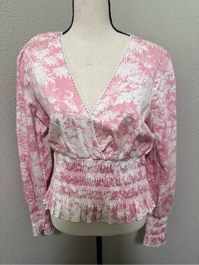 WAYF Pink Smocked Blouse, Size M